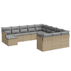 vidaXL 12-tlg. Garten-Sofagarnitur mit Kissen Beige Poly Rattan