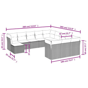 vidaXL 12-tlg. Garten-Sofagarnitur mit Kissen Beige Poly Rattan