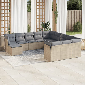 vidaXL 12-tlg. Garten-Sofagarnitur mit Kissen Beige Poly Rattan