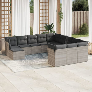 vidaXL 12-tlg. Garten-Sofagarnitur mit Kissen Hellgrau Poly Rattan