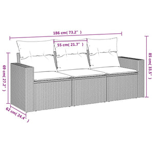 vidaXL 3-tlg. Garten-Sofagarnitur mit Kissen Grau Poly Rattan