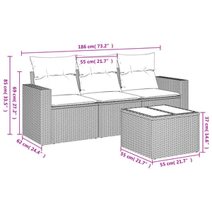 vidaXL 4-tlg. Garten-Sofagarnitur mit Kissen Beige Poly Rattan