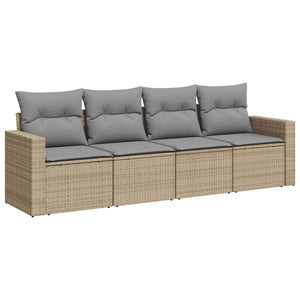 vidaXL 4-tlg. Garten-Sofagarnitur mit Kissen Beige Poly Rattan