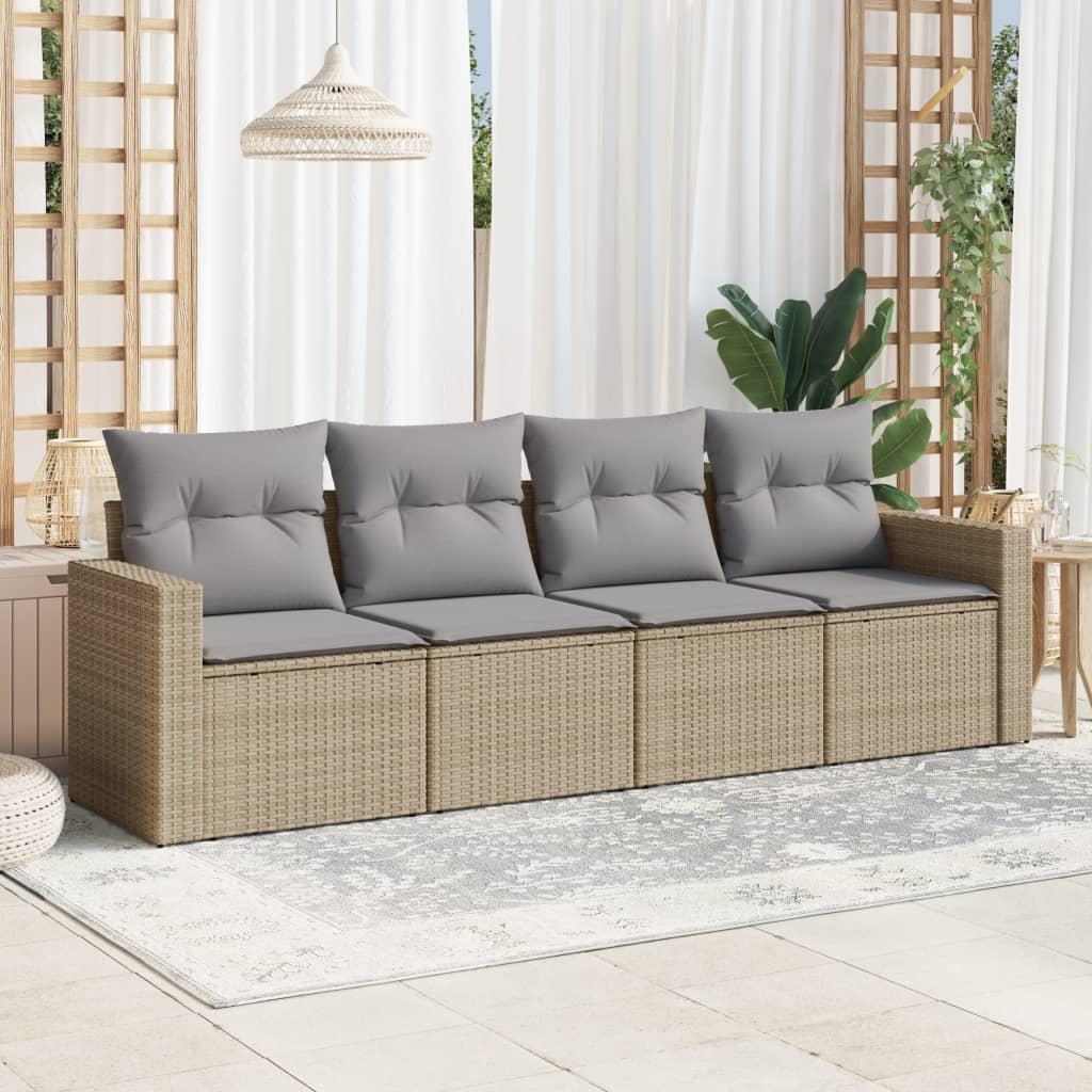 vidaXL 4-tlg. Garten-Sofagarnitur mit Kissen Beige Poly Rattan