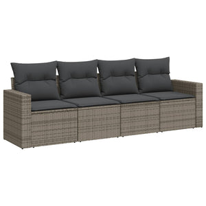 vidaXL 4-tlg. Garten-Sofagarnitur mit Kissen Grau Poly Rattan