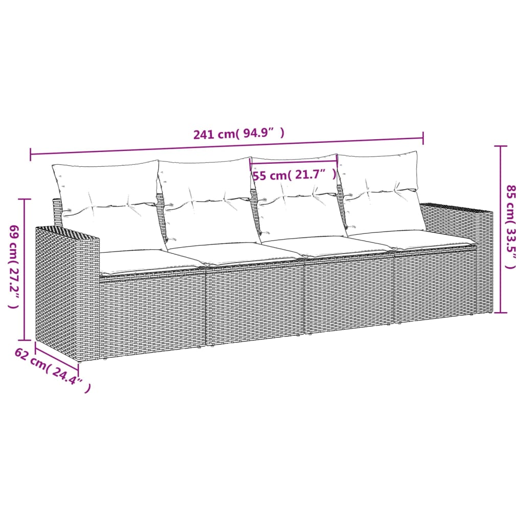 vidaXL 4-tlg. Garten-Sofagarnitur mit Kissen Grau Poly Rattan