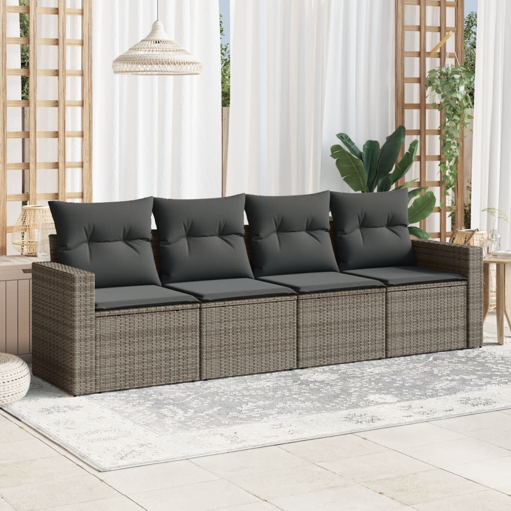 vidaXL 4-tlg. Garten-Sofagarnitur mit Kissen Grau Poly Rattan