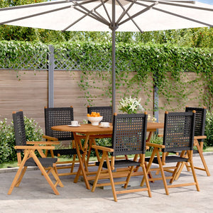 vidaXL Gartenstuhl Verstellbar 6 Stk. Schwarz Poly Rattan Massivholz