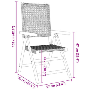 vidaXL Gartenstuhl Verstellbar 4 Stk. Grau Poly Rattan Massivholz