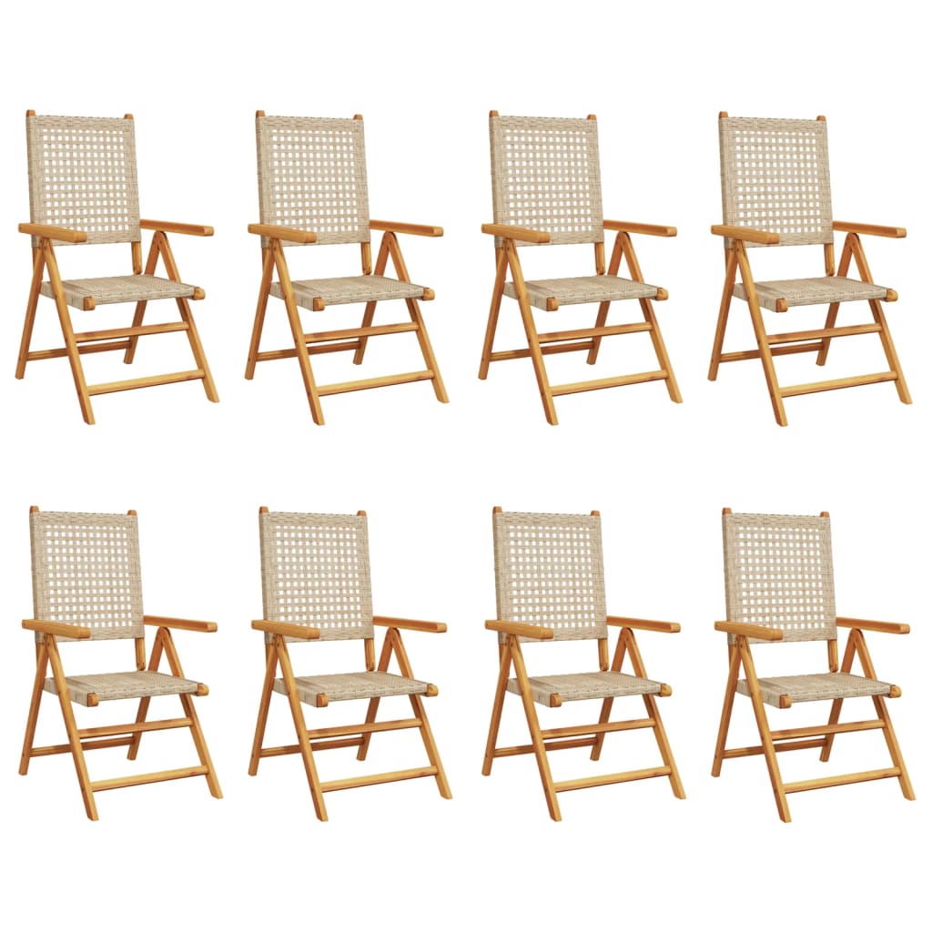 vidaXL Gartenstuhl Verstellbar 8 Stk. Beige Poly Rattan Massivholz