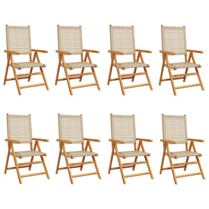 vidaXL Gartenstuhl Verstellbar 8 Stk. Beige Poly Rattan Massivholz