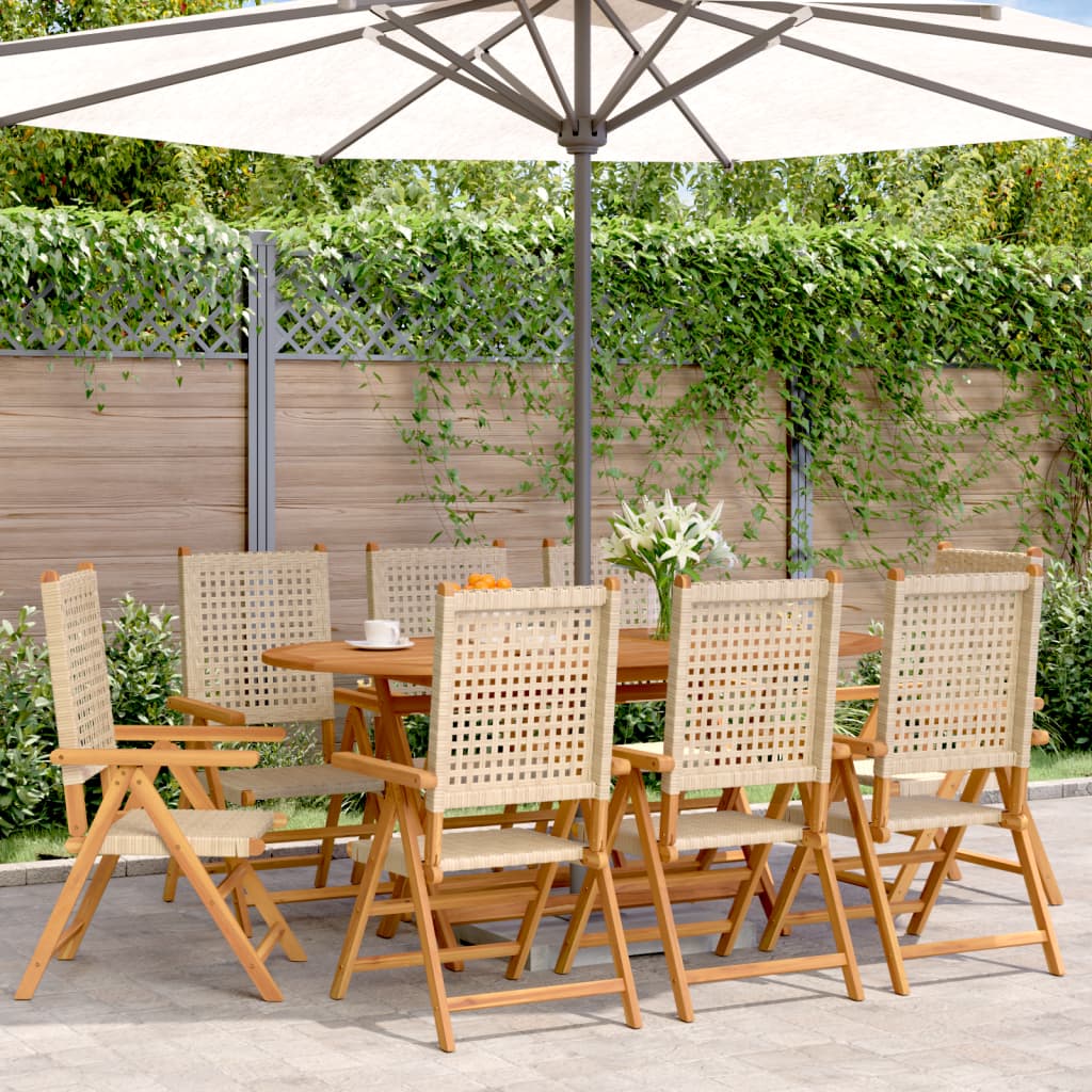 vidaXL Gartenstuhl Verstellbar 8 Stk. Beige Poly Rattan Massivholz