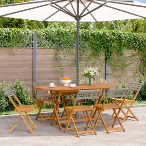 vidaXL Gartenstühle 6 Stk. Klappbar Grau Poly Rattan & Massivholz