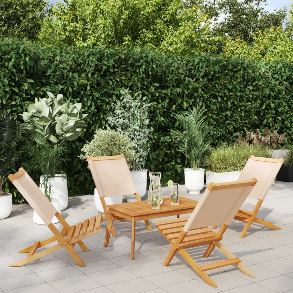 vidaXL Gartenstühle 4 Stk. Klappbar Beige Stoff und Massivholz