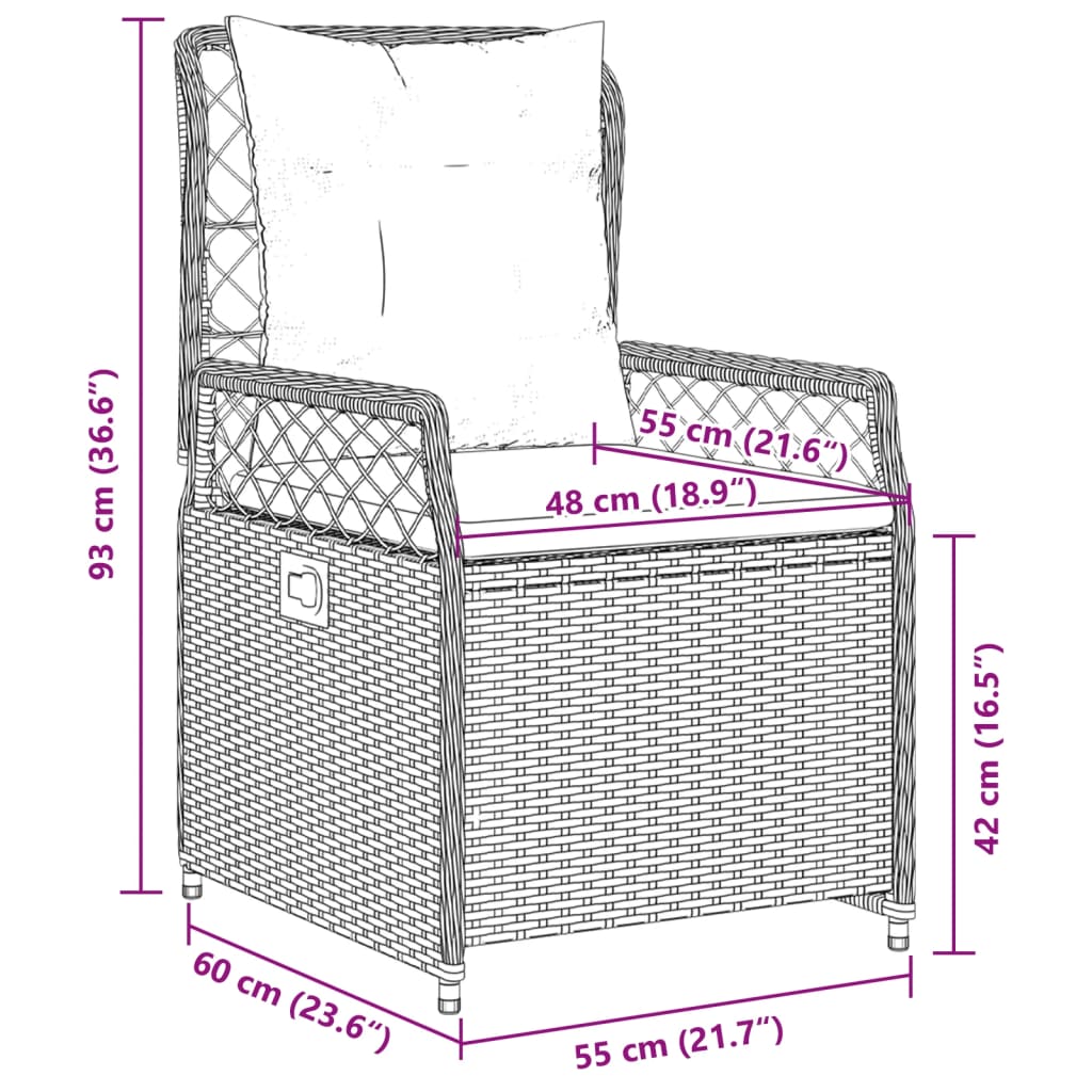 vidaXL Gartensessel 2 Stk. Verstellbar Braun Poly Rattan