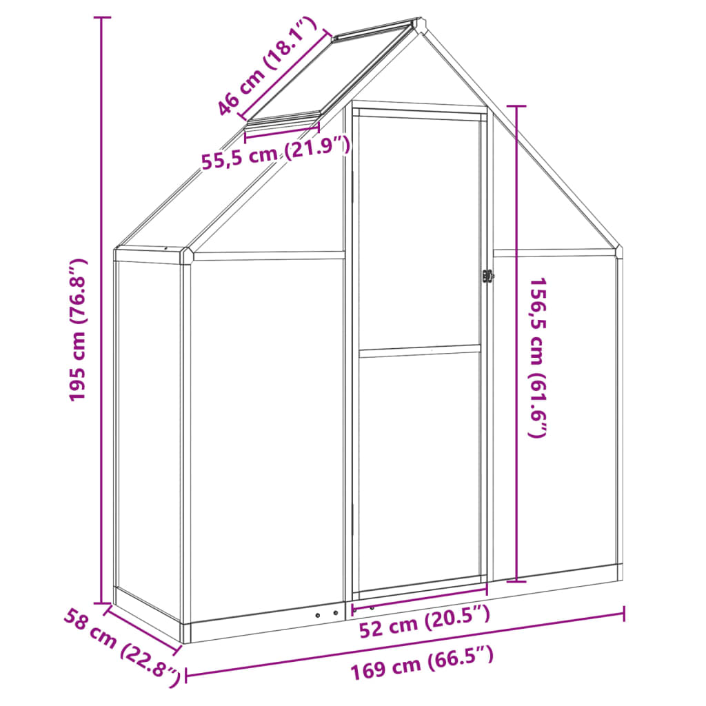 Gewächshaus mit Fundamentrahmen Anthrazit 169x58x195 cm Alu Stilecasa