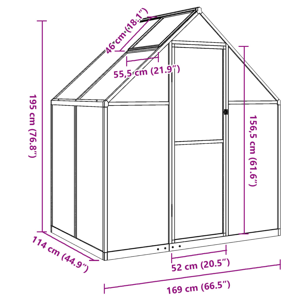 Gewächshaus mit Fundamentrahmen Anthrazit 169x114x195 cm Alu Stilecasa