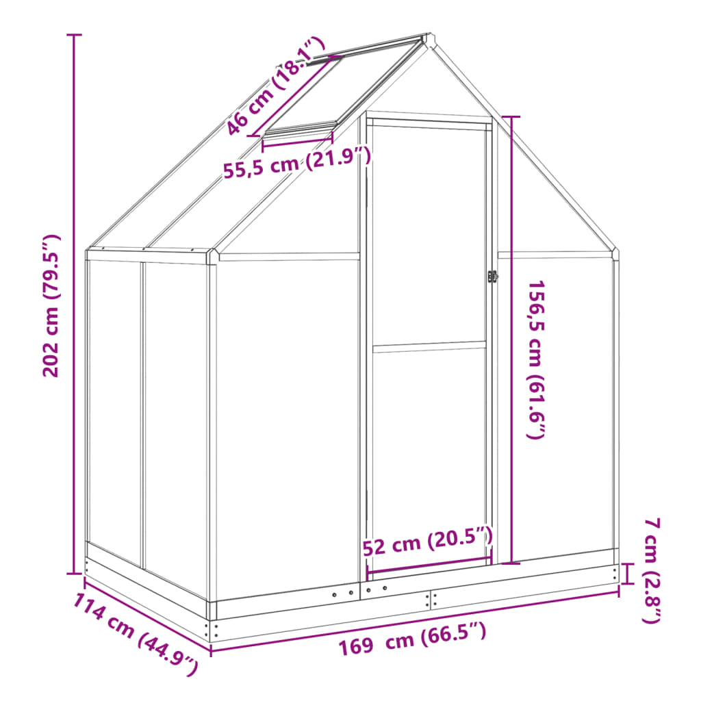 vidaXL Gewächshaus mit Fundamentrahmen Grün 169x114x202 cm Aluminimum