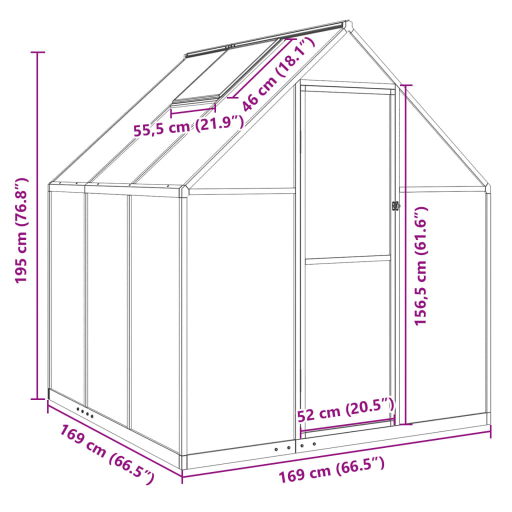 vidaXL Gewächshaus mit Fundamentrahmen Anthrazit 169x169x195 cm Alu