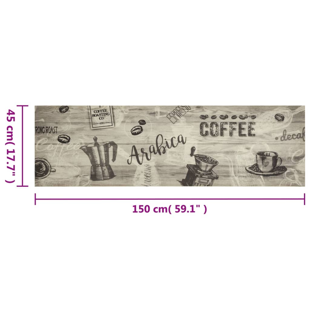 vidaXL Küchenteppich Waschbar Kaffee Grau 45x150 cm Samt