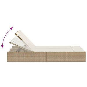 Doppel-Sonnenliege mit Auflagen Beige Poly Rattan