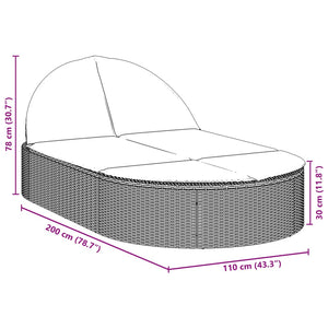 Doppel-Sonnenliege mit Kissen Schwarz Poly Rattan