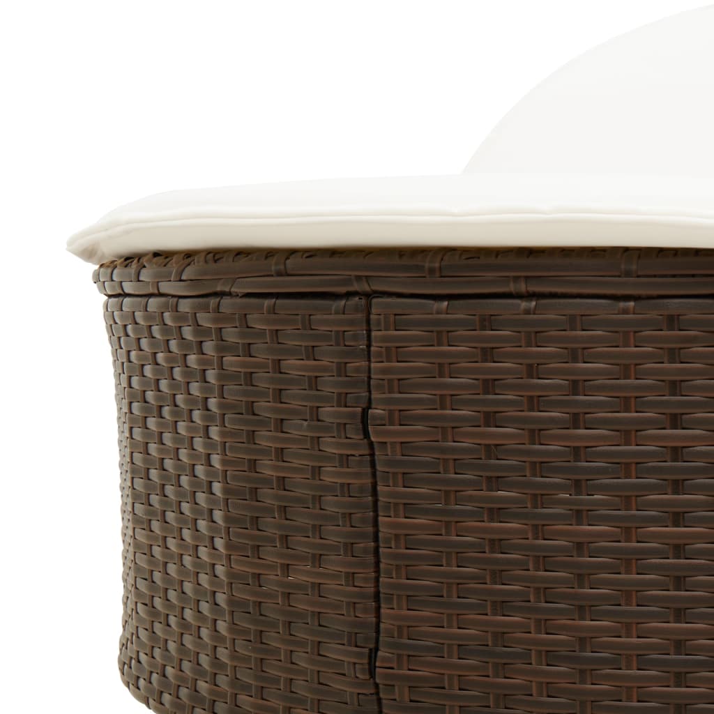 Doppel-Sonnenliege mit Auflagen Braun Poly Rattan