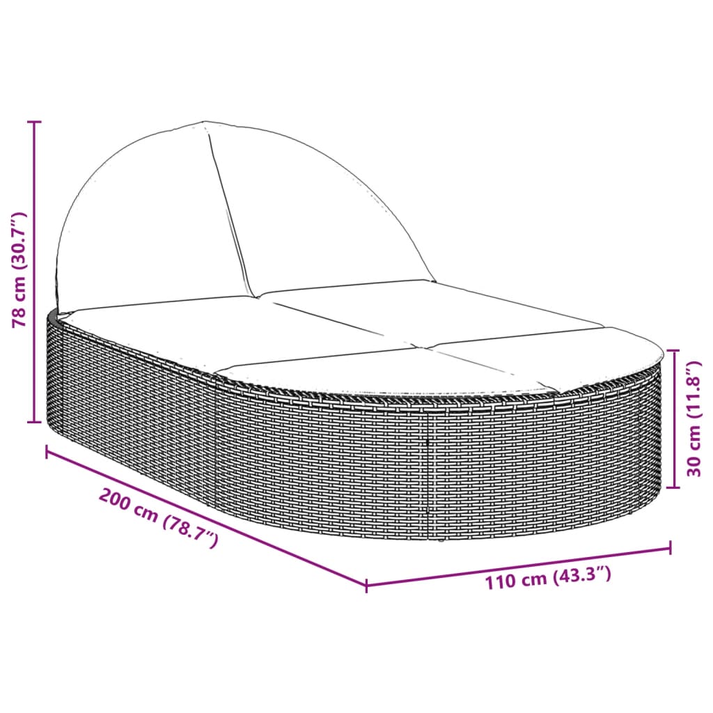 Doppel-Sonnenliege mit Kissen Hellgrau Poly Rattan