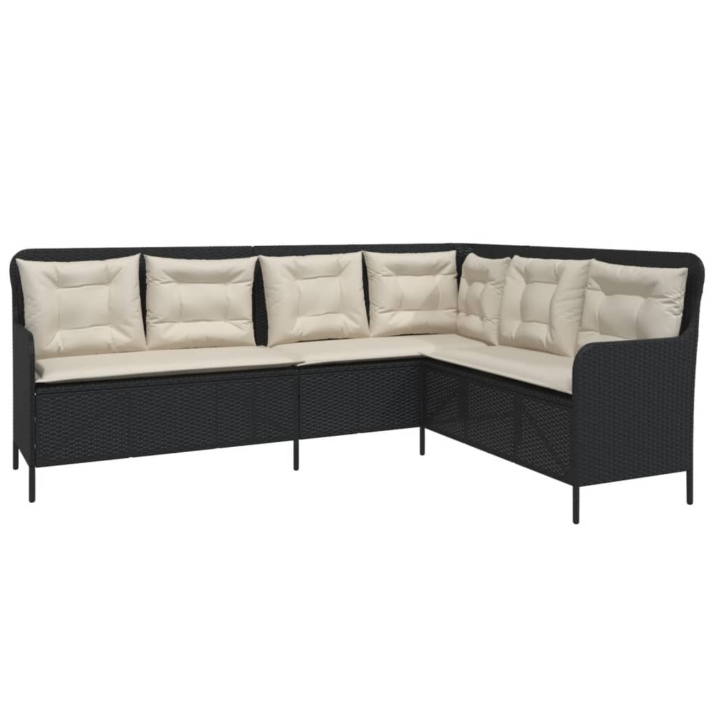 vidaXL Gartensofa in L-Form mit Kissen Schwarz Poly Rattan