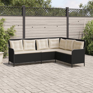 vidaXL Gartensofa in L-Form mit Kissen Schwarz Poly Rattan