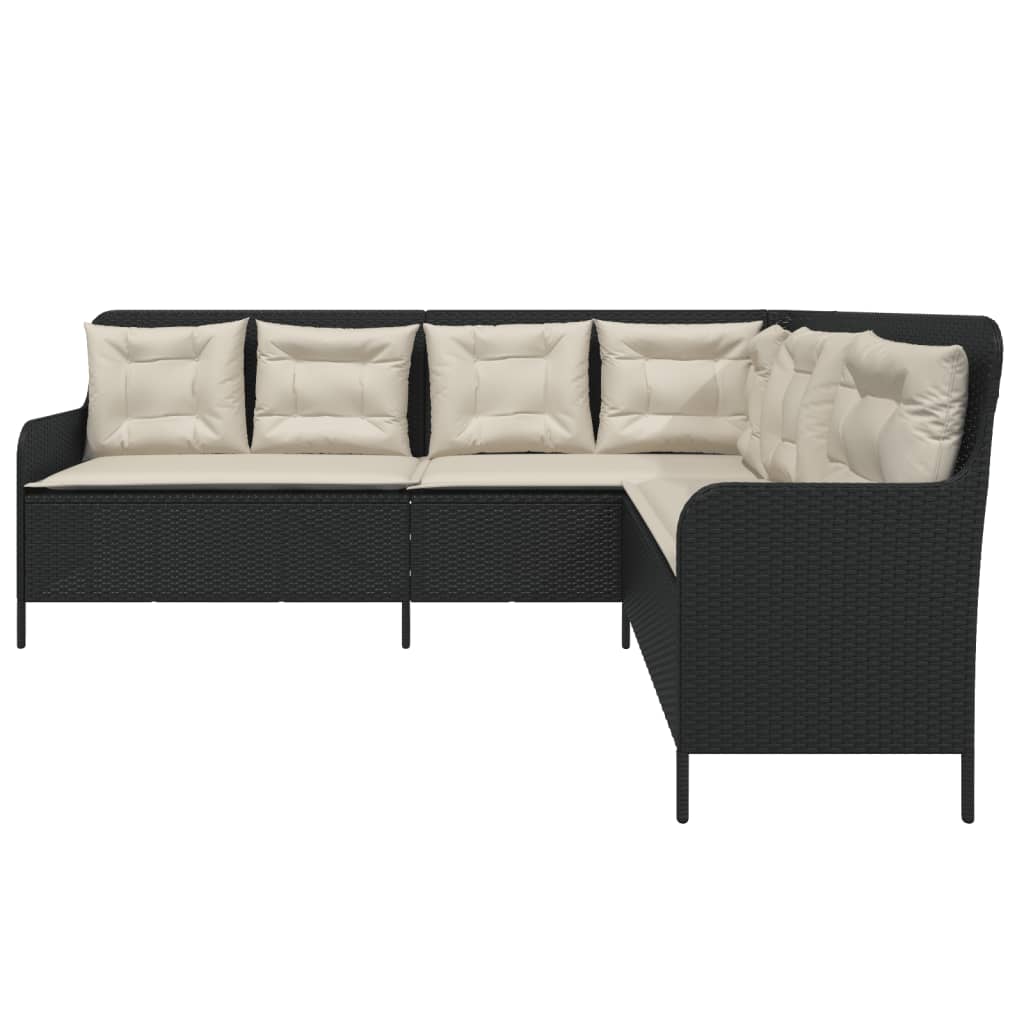 Gartensofa in L-Form mit Kissen Schwarz Poly Rattan