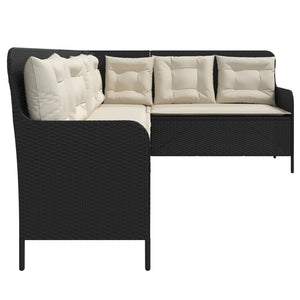 vidaXL Gartensofa in L-Form mit Kissen Schwarz Poly Rattan