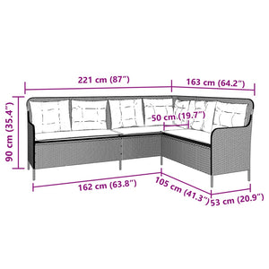 vidaXL Gartensofa in L-Form mit Kissen Schwarz Poly Rattan