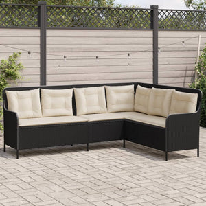 vidaXL Gartensofa in L-Form mit Kissen Schwarz Poly Rattan