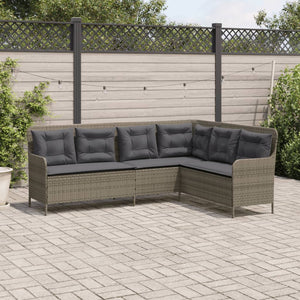 vidaXL Gartensofa in L-Form mit Kissen Grau Poly Rattan