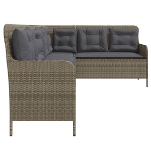 vidaXL Gartensofa in L-Form mit Kissen Grau Poly Rattan