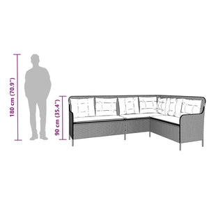 vidaXL Gartensofa in L-Form mit Kissen Grau Poly Rattan