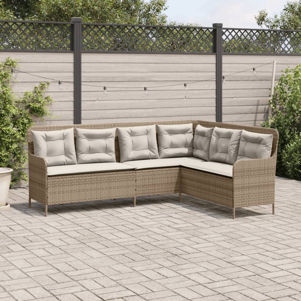 Gartensofa in L-Form mit Kissen Beige Poly Rattan