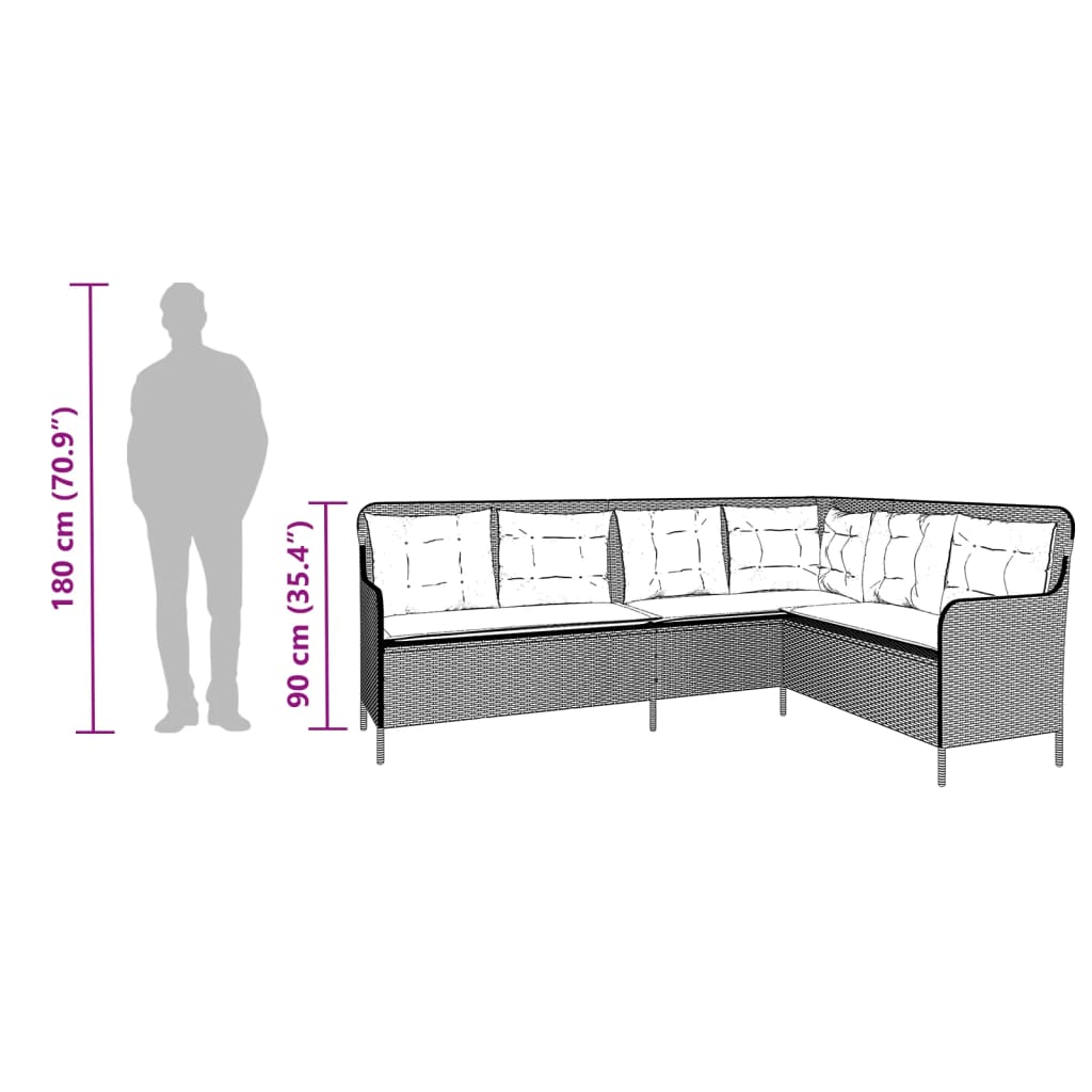 Gartensofa in L-Form mit Kissen Hellgrau Poly Rattan