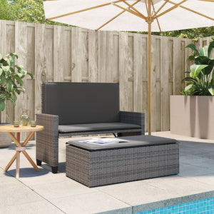 vidaXL Gartenbank mit Kissen und Hocker Grau Poly Rattan