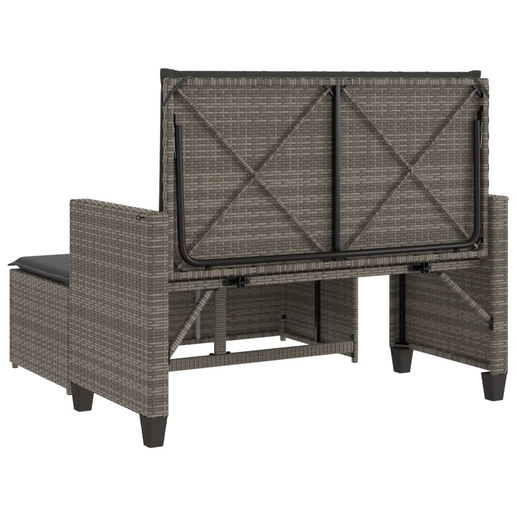 vidaXL Gartenbank mit Kissen und Hocker Grau Poly Rattan