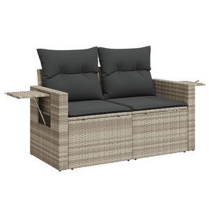 vidaXL 11-tlg. Garten-Sofagarnitur mit Kissen Hellgrau Poly Rattan