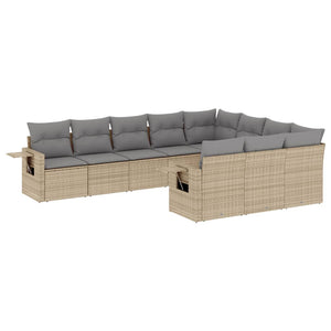 vidaXL 10-tlg. Garten-Sofagarnitur mit Kissen Beige Poly Rattan