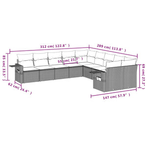 vidaXL 10-tlg. Garten-Sofagarnitur mit Kissen Braun Poly Rattan