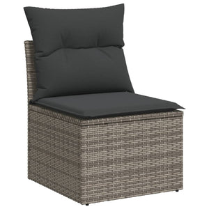 vidaXL 11-tlg. Garten-Sofagarnitur mit Kissen Hellgrau Poly Rattan