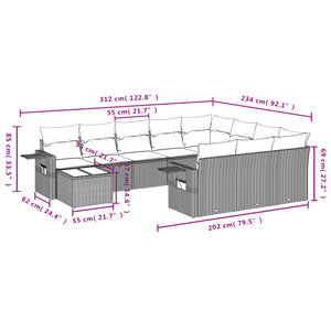 vidaXL 11-tlg. Garten-Sofagarnitur mit Kissen Hellgrau Poly Rattan