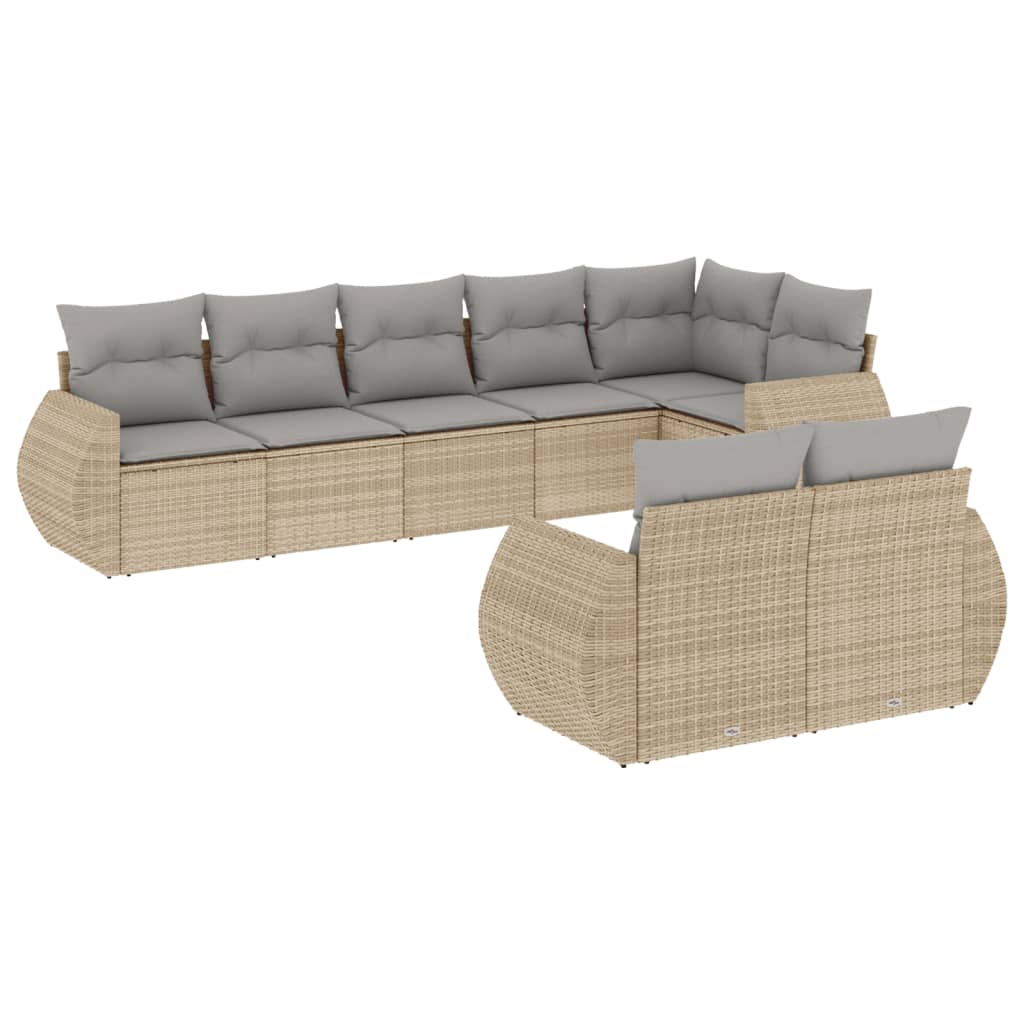 vidaXL 8-tlg. Garten-Sofagarnitur mit Kissen Beige Poly Rattan