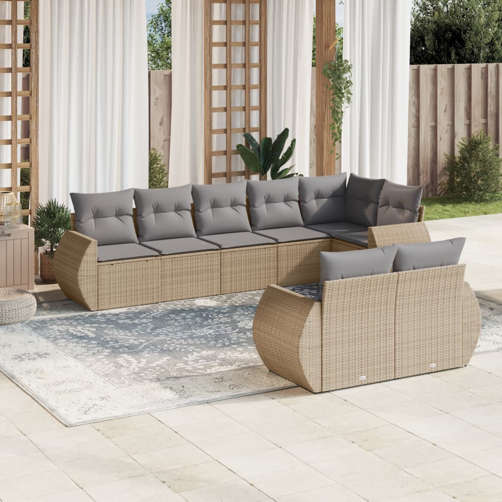 vidaXL 8-tlg. Garten-Sofagarnitur mit Kissen Beige Poly Rattan