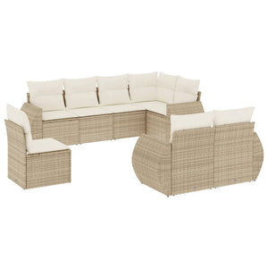 8-tlg. Garten-Sofagarnitur mit Kissen Beige Poly Rattan