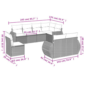 vidaXL 8-tlg. Garten-Sofagarnitur mit Kissen Grau Poly Rattan